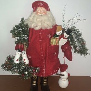 VINTAGE PETALS SANTA FIGURE HOLDING SNOWMEN WITH ORIGINAL BROWN BOX 18"